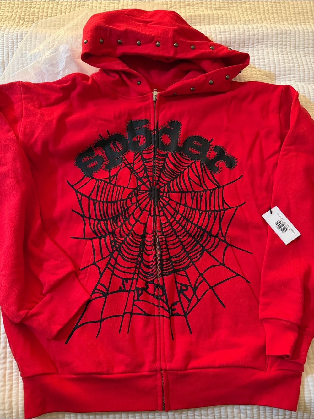SP5DER OG WEB STUDDED ZIP HOODIE RED XL MEN